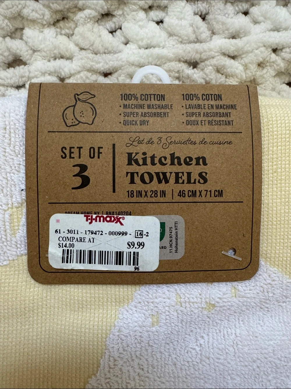 Lemon Print Cotton Hand Towel Set - 3 Pack